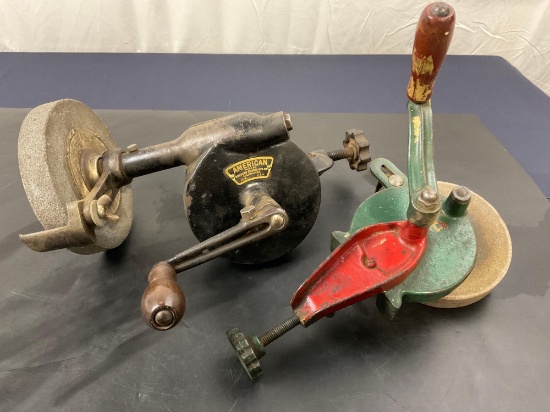 Duo of Vintage Table Mount Hand Crank Stone Grinders AMERICAN