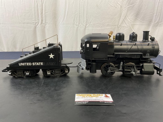 United States Army Model Train Engine and Coal Tender, black in color