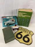Monogram MG-TC 1/24 scale model kit NIb, Route 66 sign and 2 vintage manuals/guides