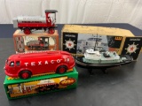 TEXACO, Two Vintage 90s ERTL Coin Banks, 1910 & 1934 Models, TEXACO Fire Chief Patrol Boat Model