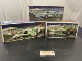3 HESS Models, Helicopter, Monster Truck, and SUV, All with Motorcycles