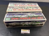 3x HESS Models in original packaging, 3x Toy Truck Sets, w/ Helicopter, Jet, and Airplane