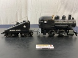 United States Army Model Train Engine and Coal Tender, black in color