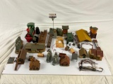 Collection of assorted train set model buildings and accessories