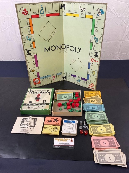 Vintage Early 1950s Monopoly Board w/ Wooden Game Pieces