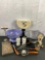 Vintage kitchenware collectibles incl. marble S&P, bakelite(?) handle tools, enamel colanders etc