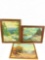1940's vibrant Mountain and cabin scene prints in antique frames - one marked Mount Hood