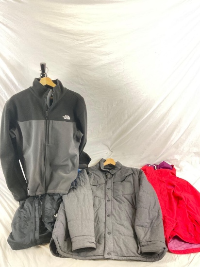 Men's XL zip up, Men's L puffer, Men's M windbreaker & Womens Small North Face Jackets