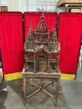 Extraordinary Carved Wood Birdcage w/functional doors and matching Base