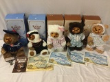5 pc. lot of RAIKES BEARS in box: Christopher, Zelda, Susie, Sally, Timmy, 4 w/ COA