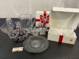 Collection of Crystal, 8 Mugs by Paul Sebastian, 2 Leaded Crystal Baskets, Large Pitcher w/ Stirrer