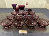 18 pcs of Plum/Purple Glass Pieces, The Pioneer Woman, Footed Compotes, Candle Holders