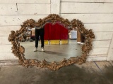 Large ornate wooden wall mirror, approx 60