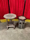 Two mother of pearl inlayed side tables/plant stands