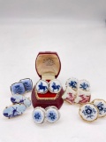 7x vintage Denmark stamped porcelain cufflinks incl. 2 pair (knight & flowers) marked sterling