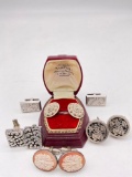 Sterling, silver and antique 800 silver cufflinks incl shell cameo (.800), floral motifs etc