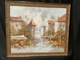 Original Impressionist Oil on Canvas of Village Street, signed Bhatta