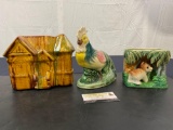 Figural Ceramic Flower Planter, Chicken, Manor, Dog in the Jungle