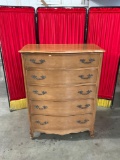 Vintage five-drawer wooden tallboy dresser