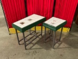 Pair of metal and ceramic tile side tables/plant stands