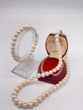 Matching 7mm pearl bracelet and necklace set w / sterling silver clasp - approx 16