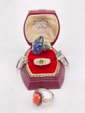 Selection of 5 vintage & modern sterling silver rings incl. cabochon ring & engagement ring