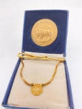 Vintage 14k yellow gold service emblem tie bar & 1960 Department of the Interior Service Coin