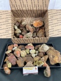 Selection of raw minerals, gems, crystals, pieces with inclusions, and polished rock