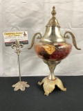 Lovely antique art deco aluminum & silverplate footed cut glass vessel w/ dual handles