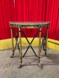 Vintage metal and marble half-moon hall table w/duck feet