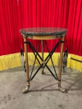 Vintage metal and marble circular side table w/duck feet
