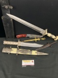 Vintage knife lot incl. Winchester hunting knife, Vietnam Veteran commemorative knife + more
