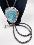 Large Navajo Native American turquoise & sterling silver heavy bolo signed RCC - wow!