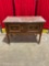 Mahogany-inlayed red marble top small English sideboard/hall table on casters