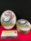 Pair of vintage Chinese porcelain & silver-plate hand painted trinket boxes w/ dancer scene