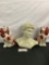 Pair of modern Staffordshire style porcelain poodles and modern repro composite David bust