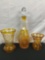 Stunning 3 pc Mid century acid etched amber/gold crystal Bavarian decanter and vase(s) set