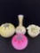 Selection of four vintage satin glass vases incl. Signed Fenton wavy edge bowl 
