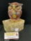 Vintage Cloisonne owl figurine clock w/ light up red eyes and multiple modes - orig. box