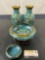 Aqua Cloisonne Set of Vases, Ashtray & Serving Bowl