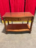 Vintage glass top wooden hall table w/carved detail and claw feet