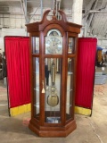 Vintage Ridgeway moon face lighted grandfather clock w/Hermle works