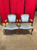 Pair of vintage blue-upholstered armchairs
