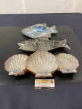 Selection of three Fish motif serving dishes incl. glazed ceramic fish marked Bliss Alaska & 2 more