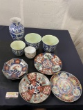 Vintage Japanese Imari Plates & Asian Porcelain Plant Pots, 5x Rice Bowls