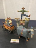Williraye Studio Figures, Farmer Standing on Cow WW 3032 & Goat Pulling Kids on Cart WW1316
