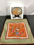 NIP Vintage Chinese cork art display and 2 Chinese 100% silk pillowcases, also like new