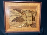 Beautiful Wood Inlay Marquetry Art of bird on water