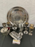 Selection of antique silverplate incl. 5x pc 1890's silverplate goblets, Colonial quad plate + more
