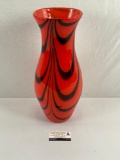 Red-Orange and Black Swirl Glass Vase, 19